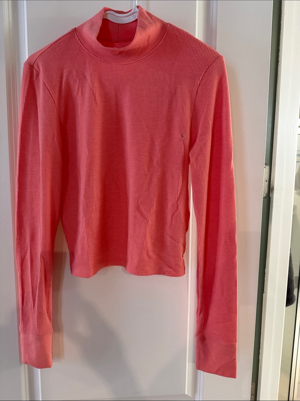 American Eagle Outfitters Coral Long-Sleeve Mock Neck Ribbed Top